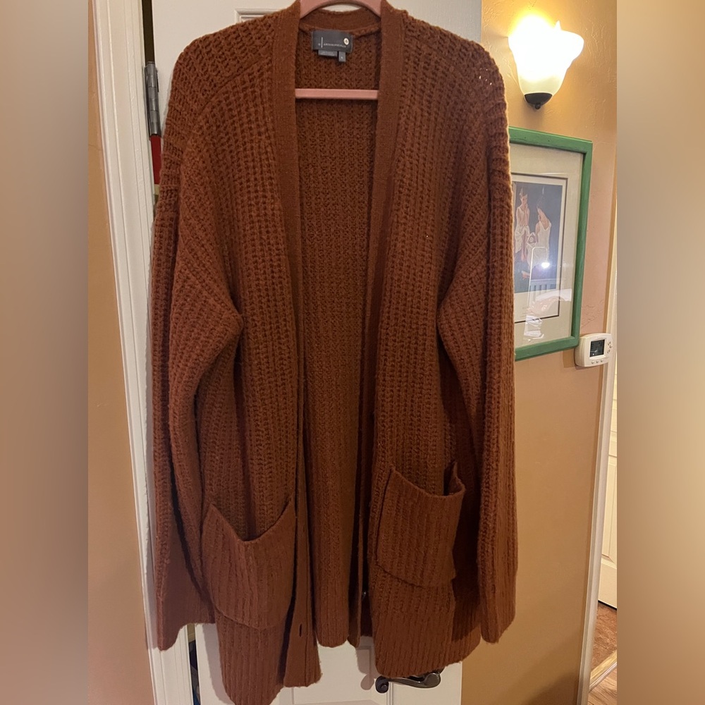 Super comfy Anthropologie Knit Cardigan in Rust Brown